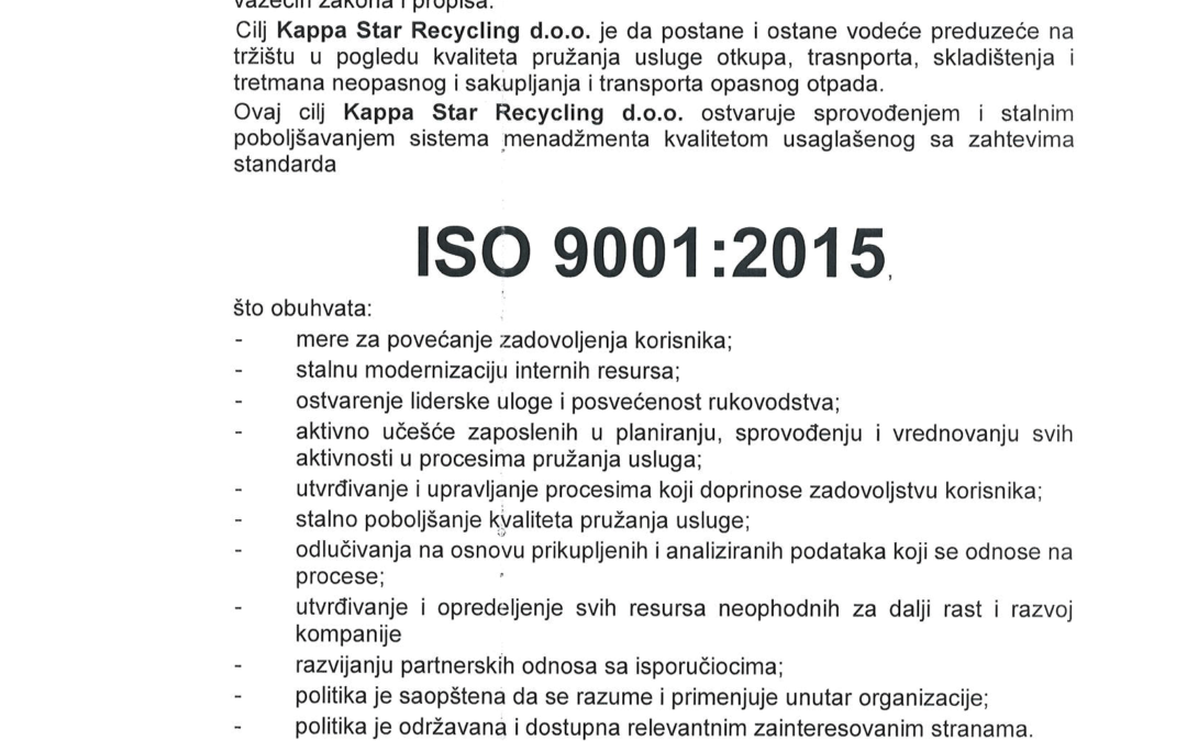 Politika kvaliteta – ISO 9001